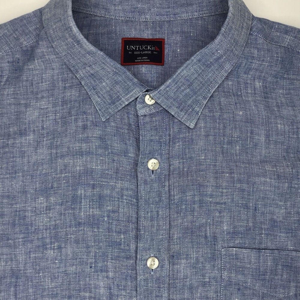 UNTUCKit Men's 3XL Blue‎ Linen Chambray Button Up Long Sleeve Long Sleeve Shirt